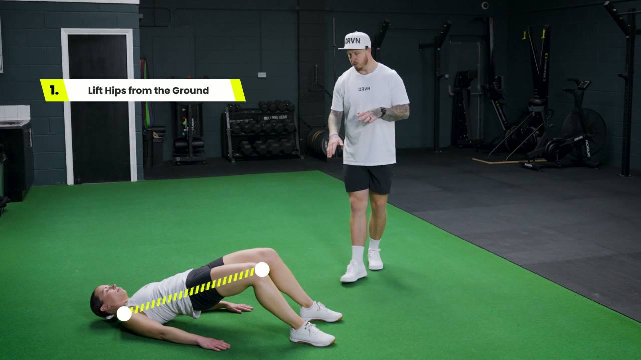 Glute Activation Test — glute bridge demonstration showing hip lift from the ground